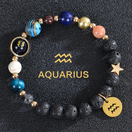 Zodiac Constellation Crystal Bracelet, 12 Signs Natural Stone Beaded Amulet