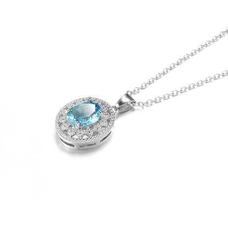 Blue Crystal Lotus Zirconia Boho Pendant Necklace