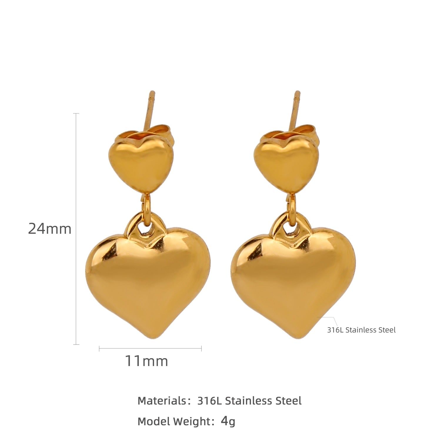 HONGTONG Earrings Irregular Love Shape Stainless Steel Earrings Women's Fashion Cute Metal Texture 18k Earrings Gold Plated - Charlie Dolly