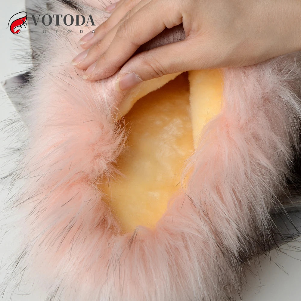 New Winter Women Fur Slippers Furry Raccoon Fox Fur Slides Faux Fur Plush Fuzzy Flip Flop Warm Fluffy Slipper Luxury Shoes Woman - Charlie Dolly