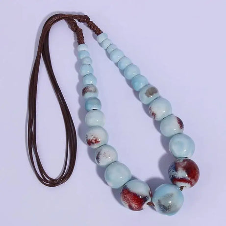 Big Ceramic Bead Handmade Long Necklace Jewelry