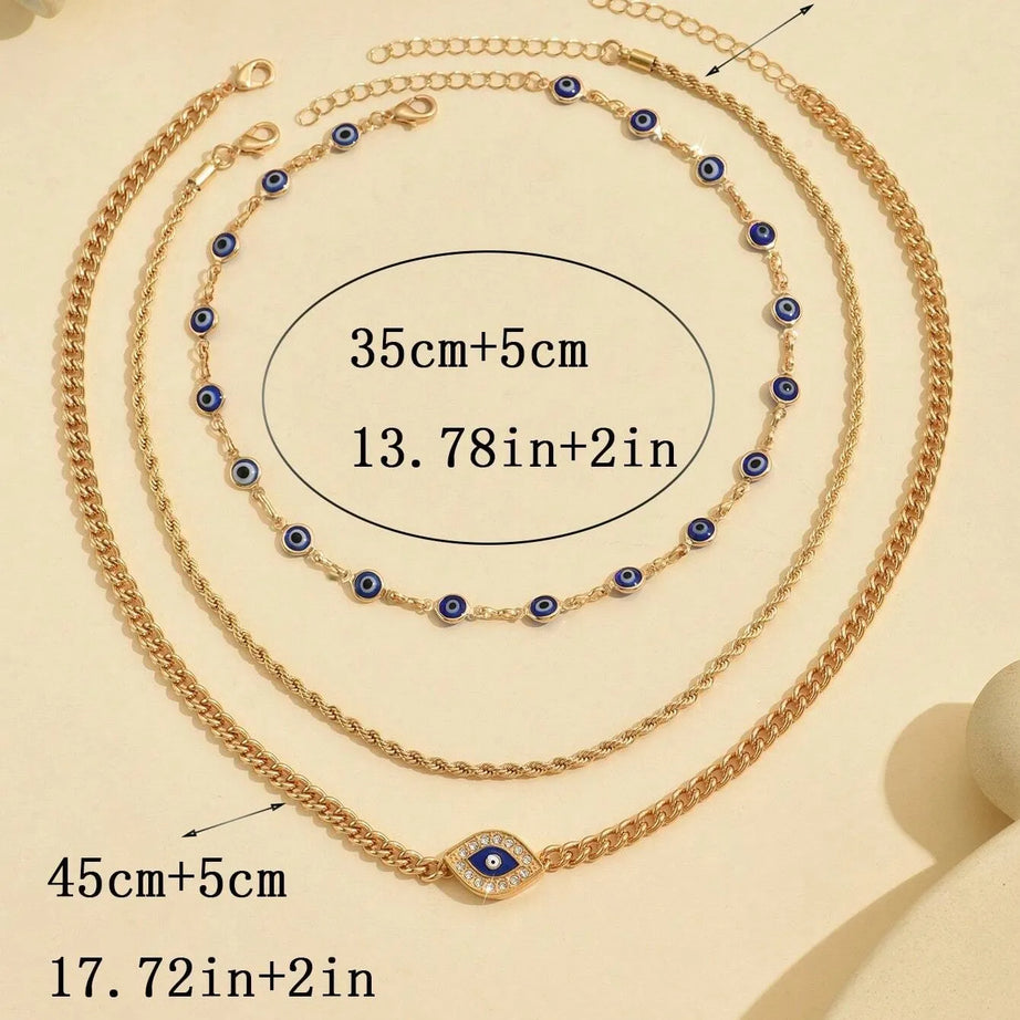 Crystal Evil Eye Layered Clavicle Chain Necklace Jewelry