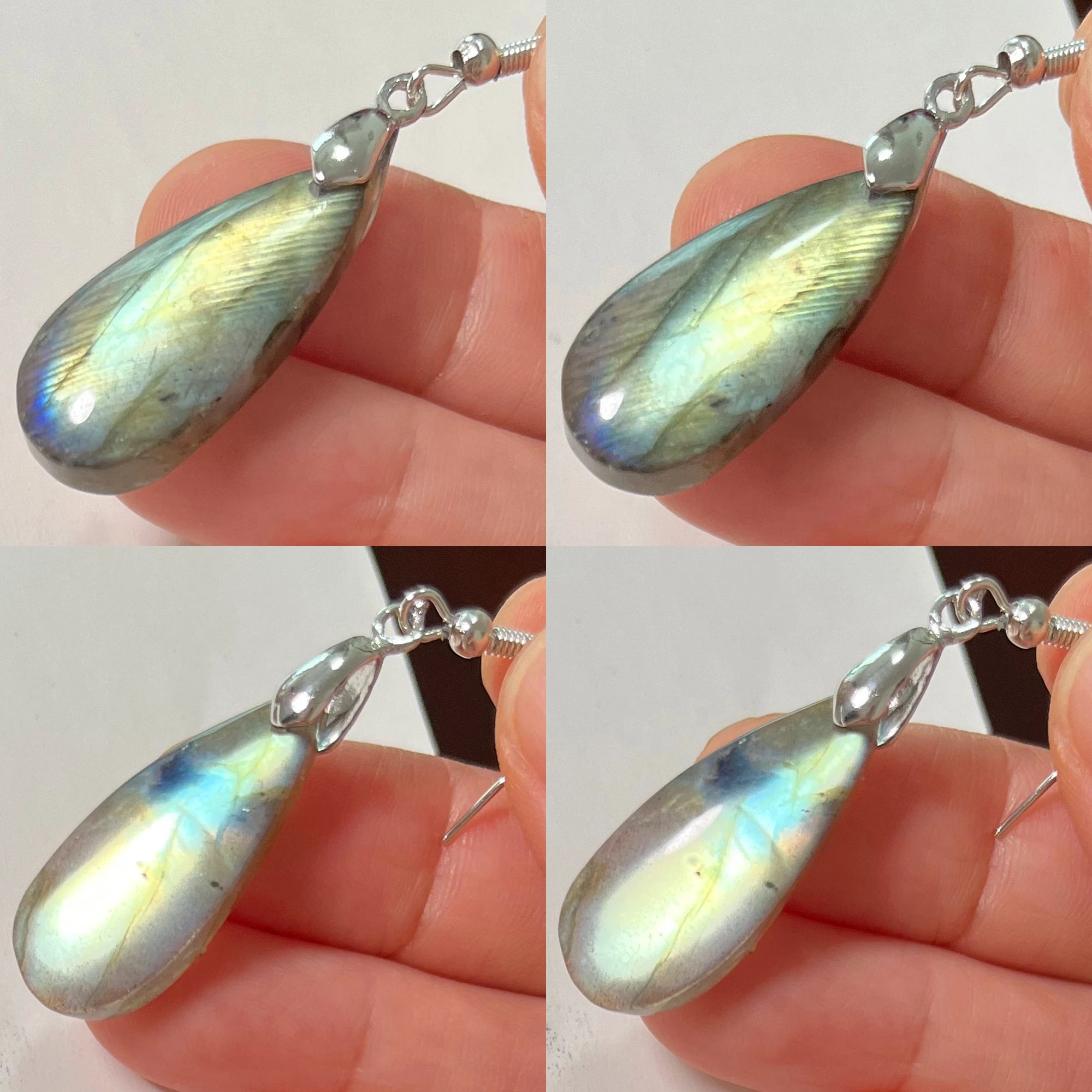 Women Men Irregular Shape Bead Natural Stone Blue Labradorite Earrings