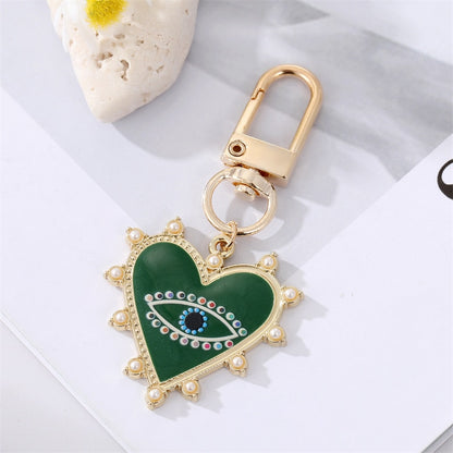 Rainbow Pearl Heart Evil Eye Couple Keychain For Friend Lovers Gift Blue Eye Bag Car Airpods Box Keyring Valentine's Day Jewelry