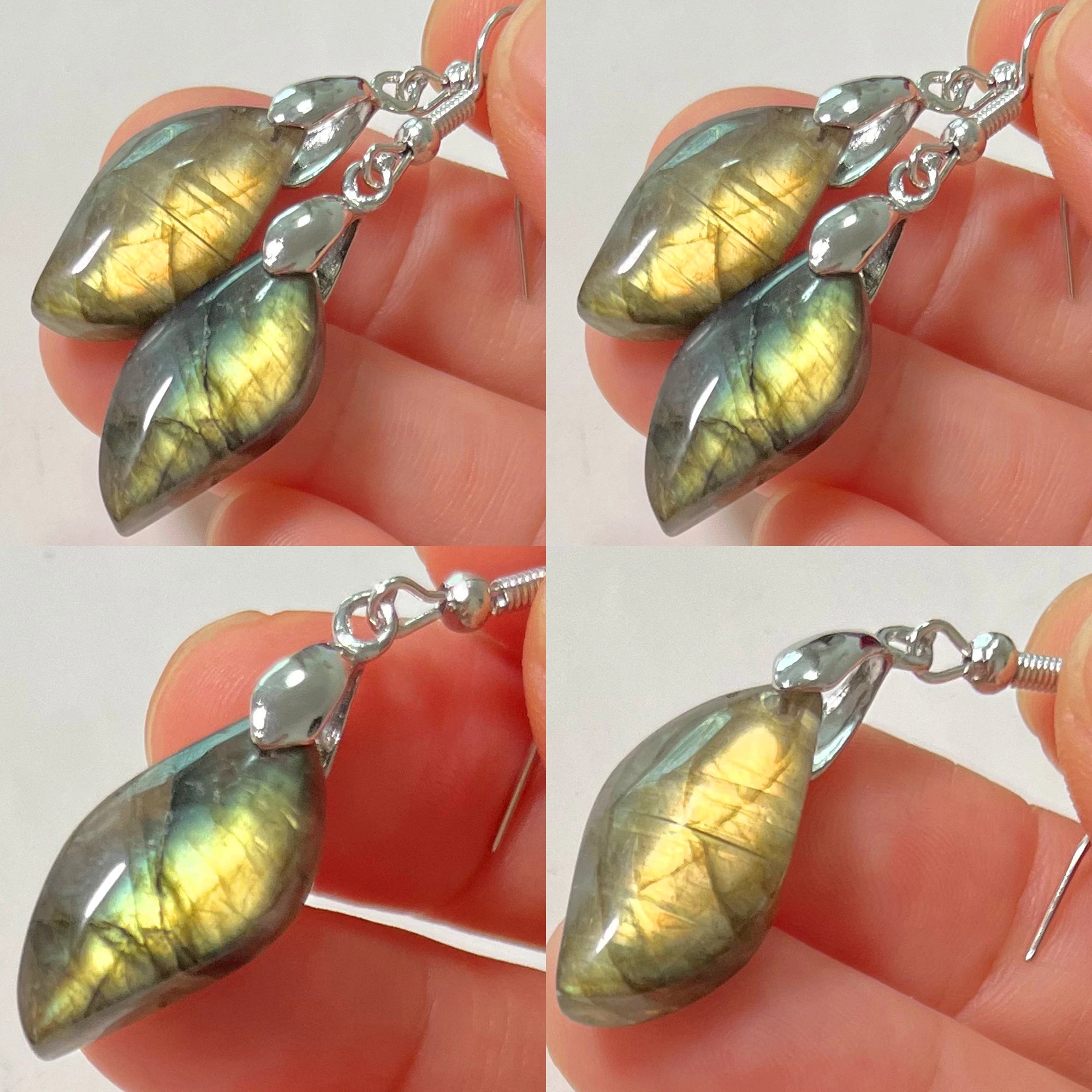 Women Men Irregular Shape Bead Natural Stone Blue Labradorite Earrings