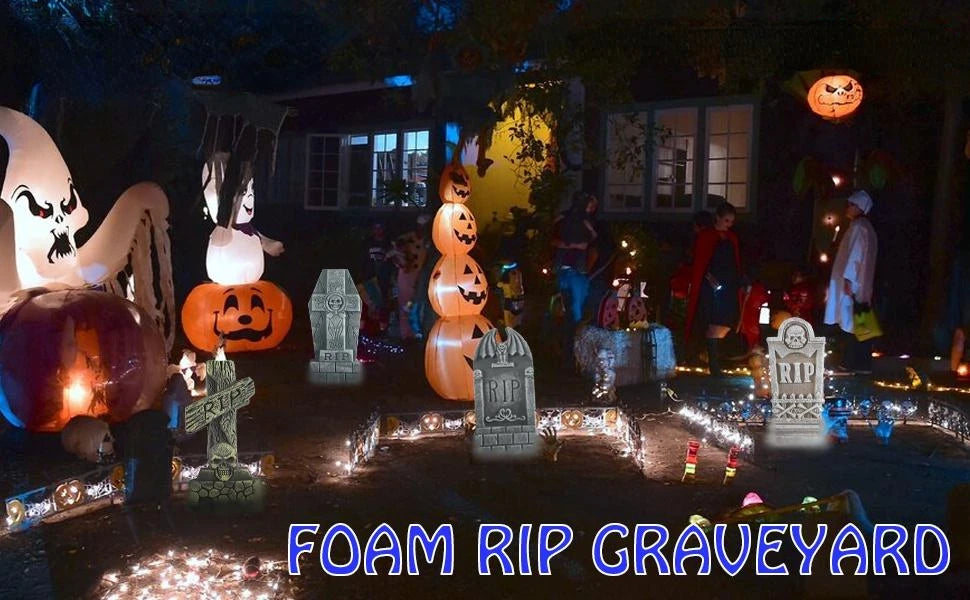 Halloween Foam Tombstones, 6 Pack 17" Headstone Decorations for Halloween Graveyard, Yard, Garden, Outdoor Tombstone Decorations - Charlie Dolly