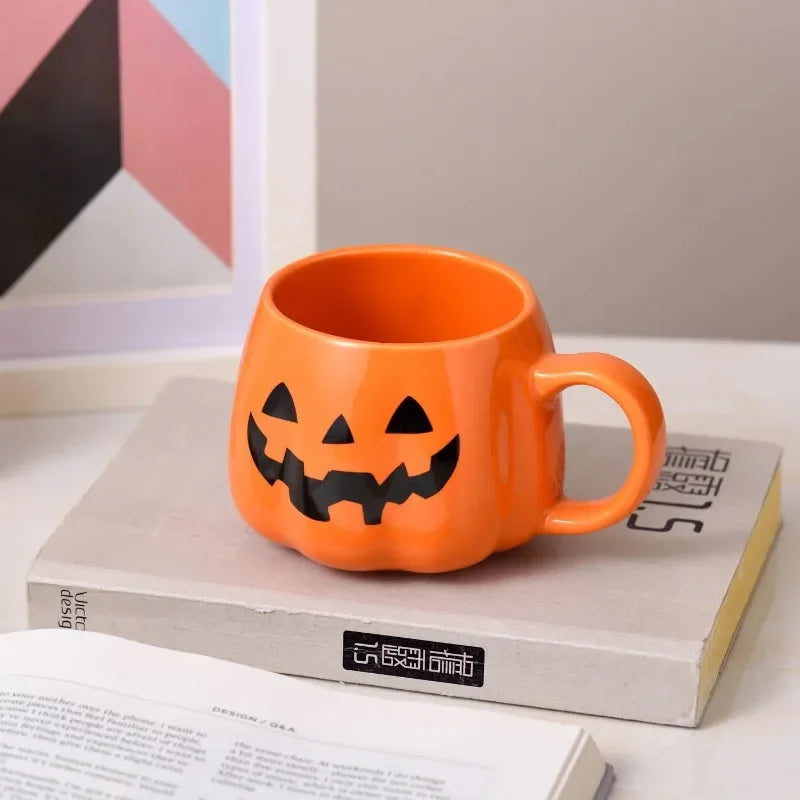 1pc 400ml Halloween Pumpkin Mug Decor Halloween Pattern Mug Ceramic Cute Pumpkin Coffee Cup Birthday Tabletop Drinkware Gifts - Charlie Dolly
