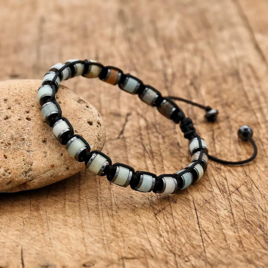 3*6mm Natural Amazonite Stone Hematite Beads Braided Bracelet Handmade Woven Boho Yoga Charm Bracelet Couple Men Jewelry - Charlie Dolly