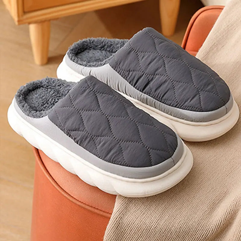 Litfun Plush Slippers Men Women Slippers New Winter Outdoor Warm Waterproof Cotton Shoes Indoor Antiskid Thick Sole Home Slides - Charlie Dolly