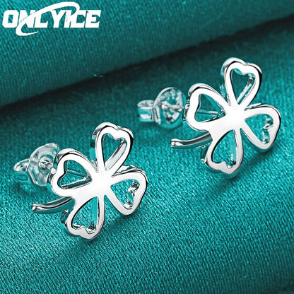 Korean Fashion 925 Sterling Silver Fine Lucky Clover Stud Earring For Women Charm Wedding Engagement Party Cute Jewelry Gifts
