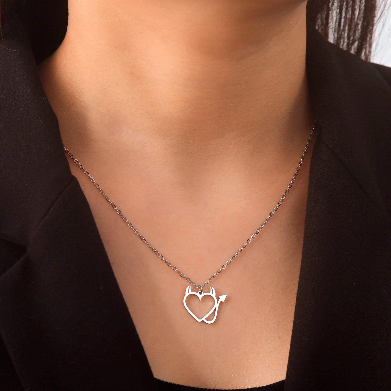 HIPEE Fashion Halloween Couple Necklace Demon Love Pendant Necklaces For Women Men Personality Clavicular Chain Party Jewelry - Charlie Dolly