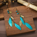 Fashion Earrings Bohemian Ethnic Style Leaf Earrings Jewelry Retro Long Tassel Colorful Feather Earrings Jewelry Gift - Charlie Dolly