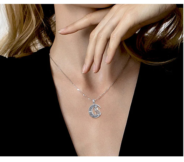 Eudora 925 Sterling silver Wolf on the Moon Necklace Valknut Odin 's Symbol of Norse Viking Warriors Men'women Necklaces CYD554