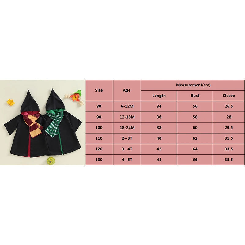 2024-07-09 Lioraitiin Kid Halloween Witch Costume Long Sleeve Hood Wizard Cloak with Scarf 2 Pcs Cosplay Clothes Set - Charlie Dolly