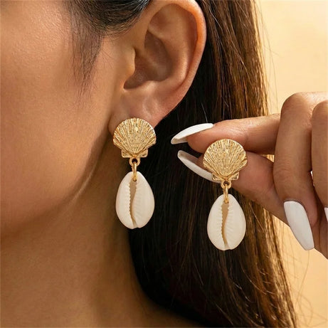 Asymmetric Starfish and Shell Boho Dangle Earrings