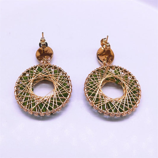 Boho Green Bead Handmade Drop Earrings Stainless Steel Gold Color Stud Earring Bohemia Jewelry boucles d oreille femme EA91S02 - Charlie Dolly