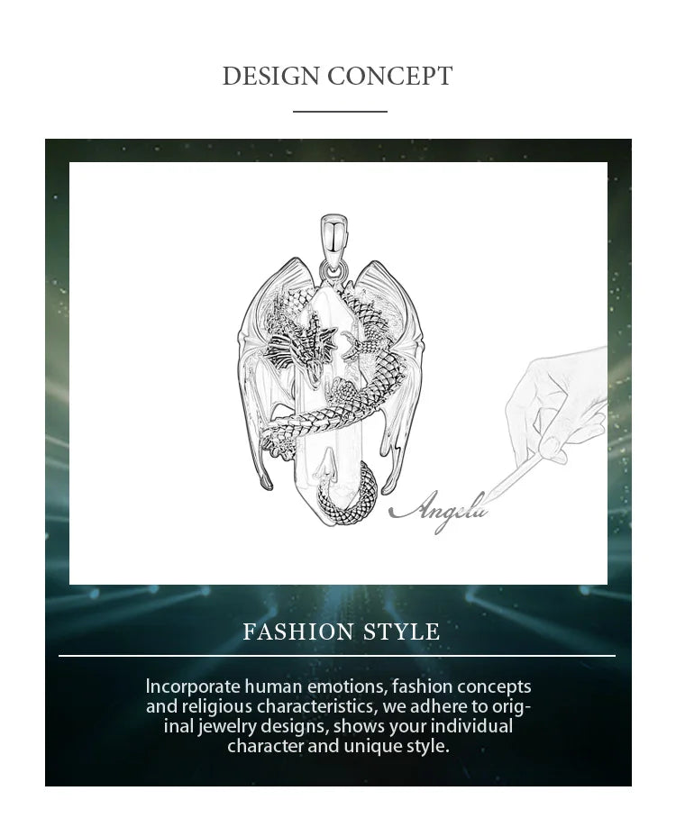 Eudora Dragon Twining Hexagonal Obsidian Prismatic Necklace Punk Healing Stone Crystal Pendant personality Jewelry Gift for Man