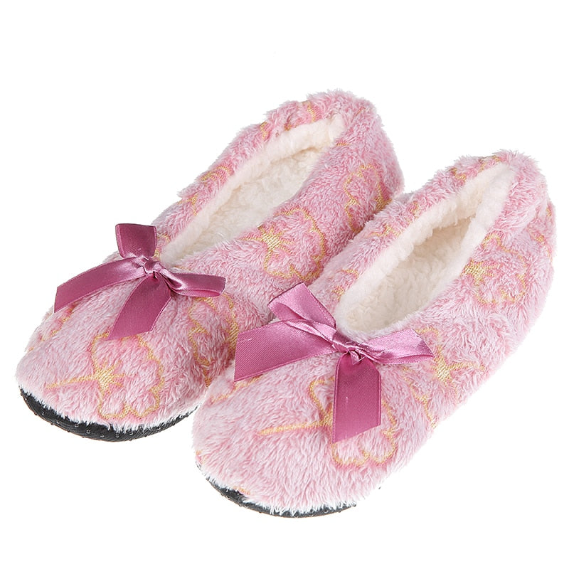 Glglgege Winter Slippers Women Shallow Home Embroidered Warm Plush House Shoes Print Knitted Fluffy Slippers Claquette Fourrure - Charlie Dolly