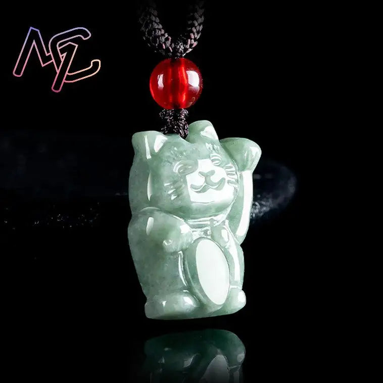 Myanmar Jadeite Cat Pendant Necklace Luxury Gifts for Women Burmese Jade Fashion Accessories Carved Amulet Designer