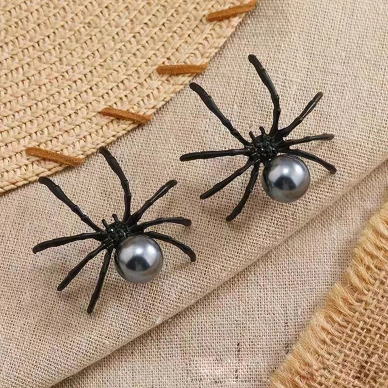 New Fashion Black Spider Pearl Earring Trendy Personality Dark Style Halloween Ear Nail for Women  Alloy Geometric Ear Accessory - Charlie Dolly