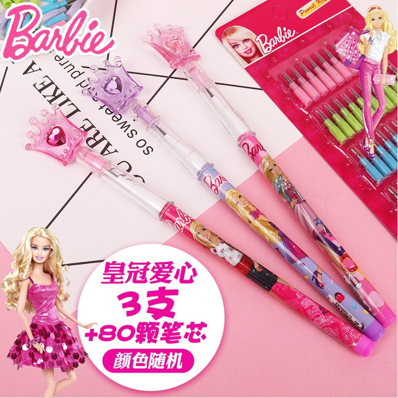 3Pcs Set Barbie Mechanical Pencil Anime Kawaii Students Stationery Pen Writing Hb Pencil Office Free Sharpener Press Pencil Gift