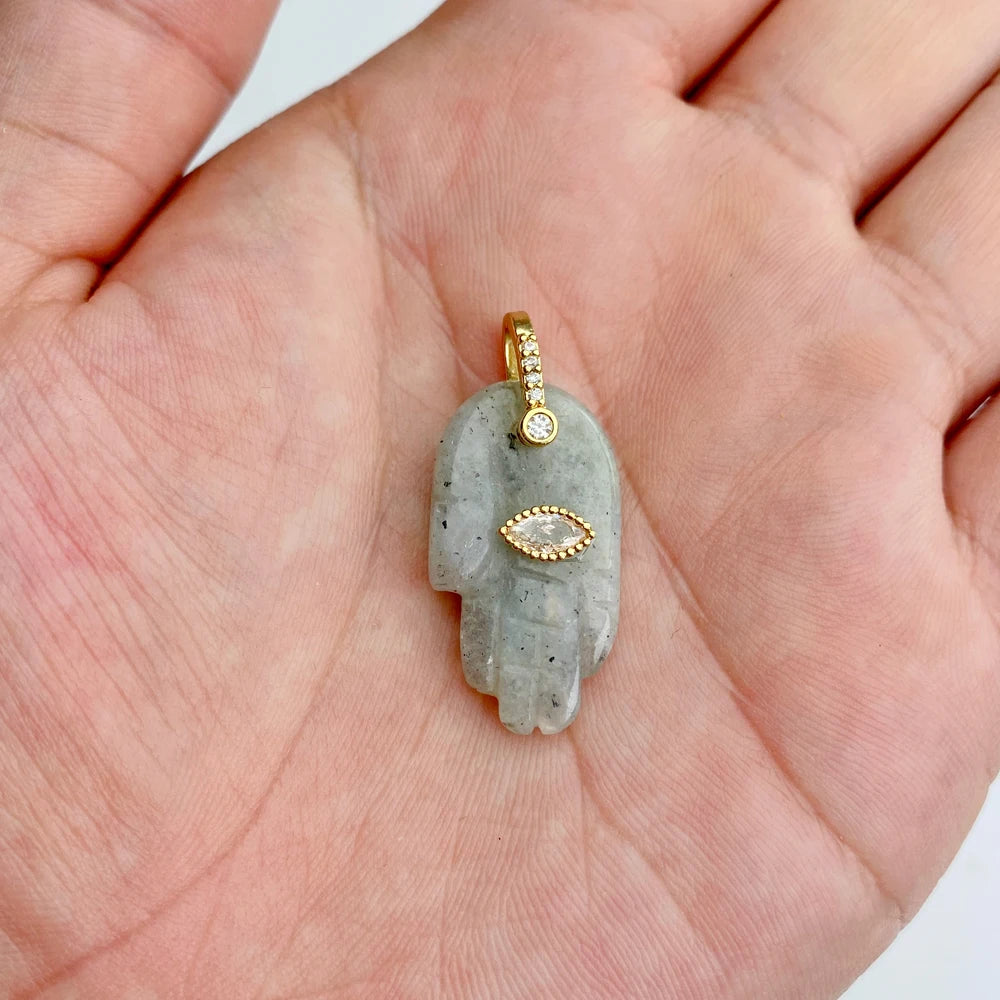 Lucky Natural Stone Fatima Hand Charms 1Pc Blue Lapis Lazuli Evil Eye Hand Pendant For Jewelry Making Earrings DIY Necklace