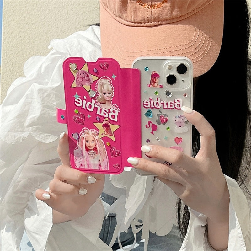 Barbie Flip Color Diamond Star Suitable for Iphone14Promax Mobile Phone Case Drop-Proof Soft Shell Kawaii Cute Cartoon Girls
