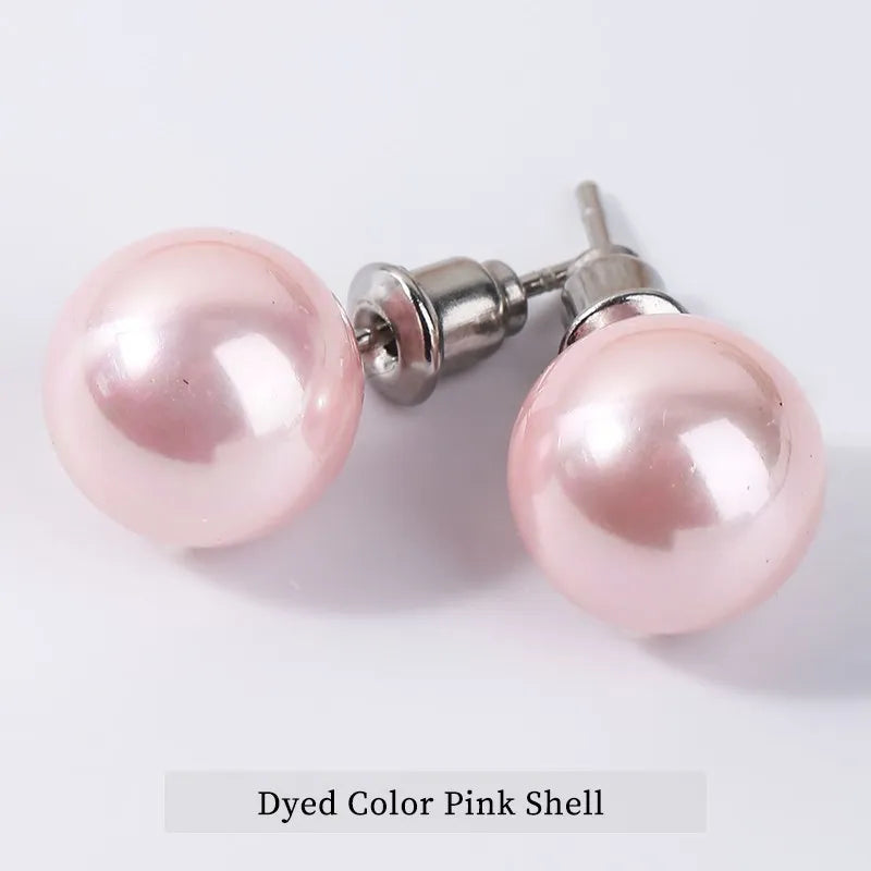 Natural Stone Agate Quartz Lapis Lazuli Tiger Eye Round Bead Stud Earrings Women Fashion Simple Stainless Steel Crystal Ear Stud