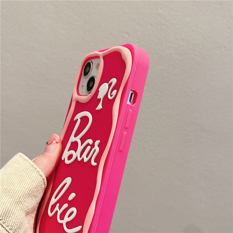Barbie Letter Mobile Phone Case for Iphone14Promax Fashion Women 3D Pink Silicone Soft Shell 13Pro Protective Holder Accessory