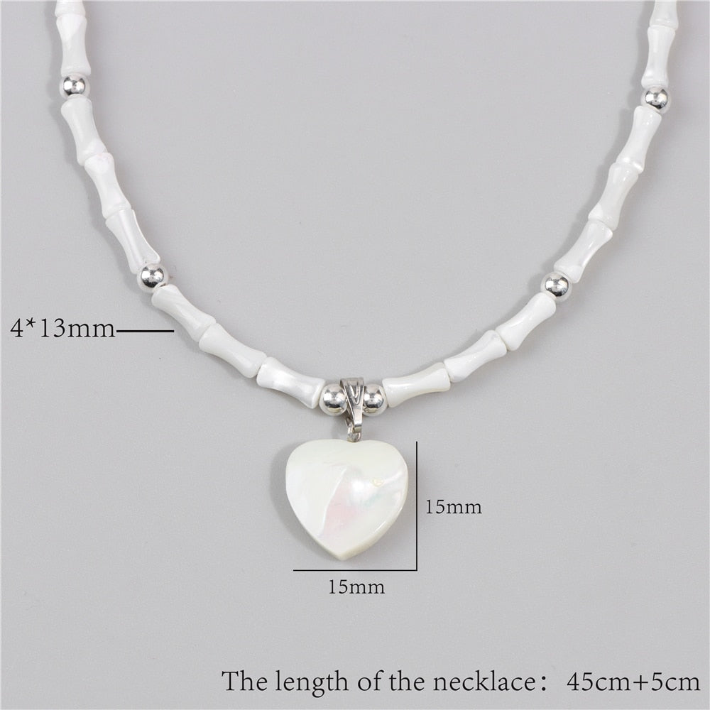 White Shell Necklace Summer Natural Mother of Pearl Shell Pendant Necklace for Women Heart Leaf Chokers Female Jewelry Boho Gift