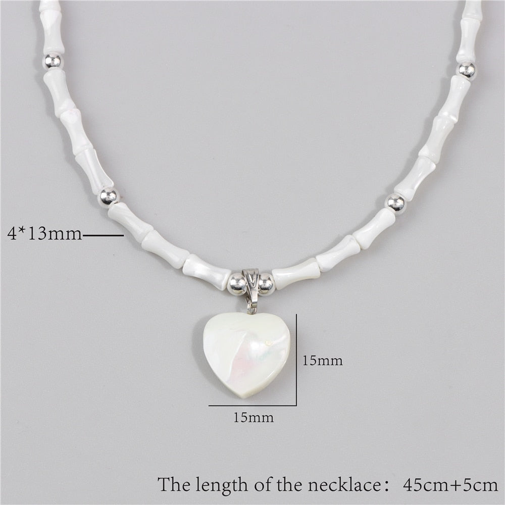 White Shell Necklace Summer Natural Mother of Pearl Shell Pendant Necklace for Women Heart Leaf Chokers Female Jewelry Boho Gift - Charlie Dolly