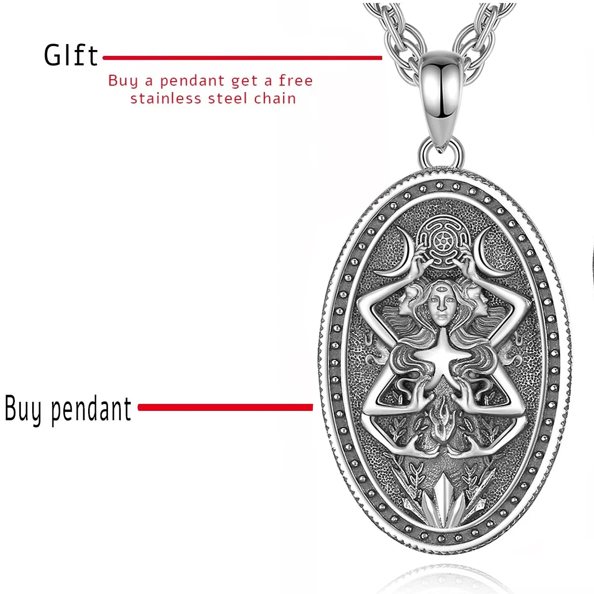 Eudora 925 Sterling Silver Triple Moon Goddess Necklace Hecate Wheel Amulet Pendant Triple Goddess Jewelry for Women Man Gift