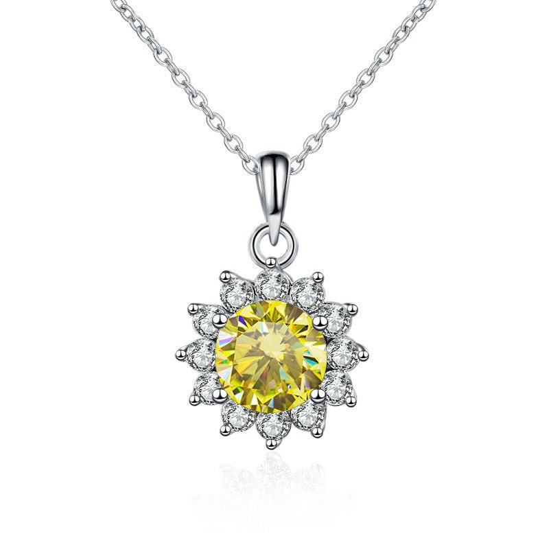 Butterflykiss In 925 Sterling Silver Sunflower Pendant Necklace For Women 1.0CT VVS1 Moissanite Diamond Wedding Jewelry Gift - Charlie Dolly