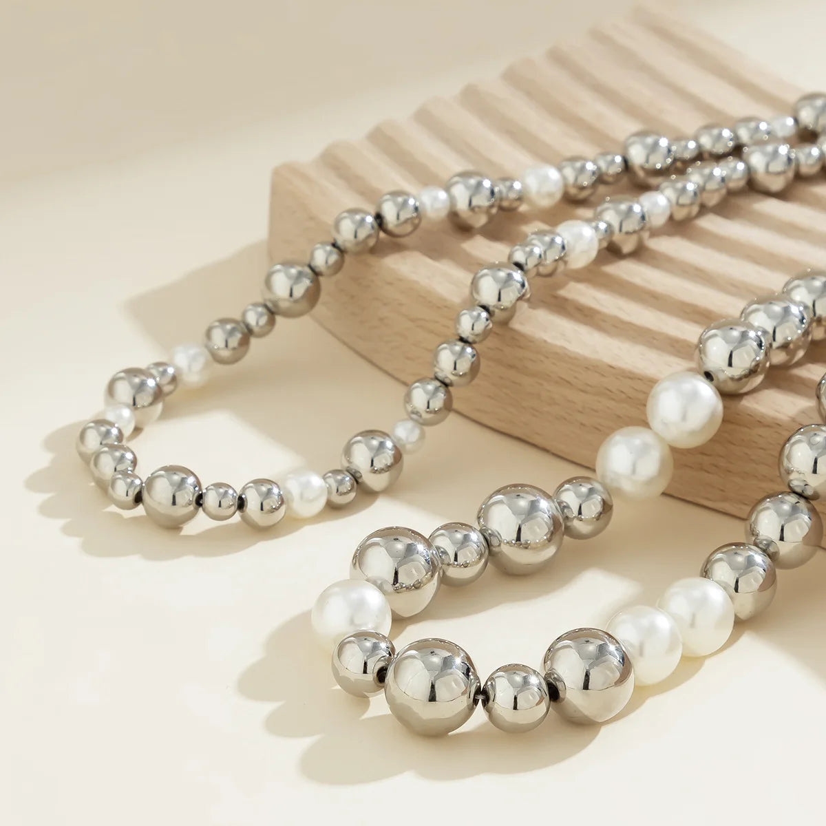 Mixed Pearl Ball Layered Collar Necklace Jewelry