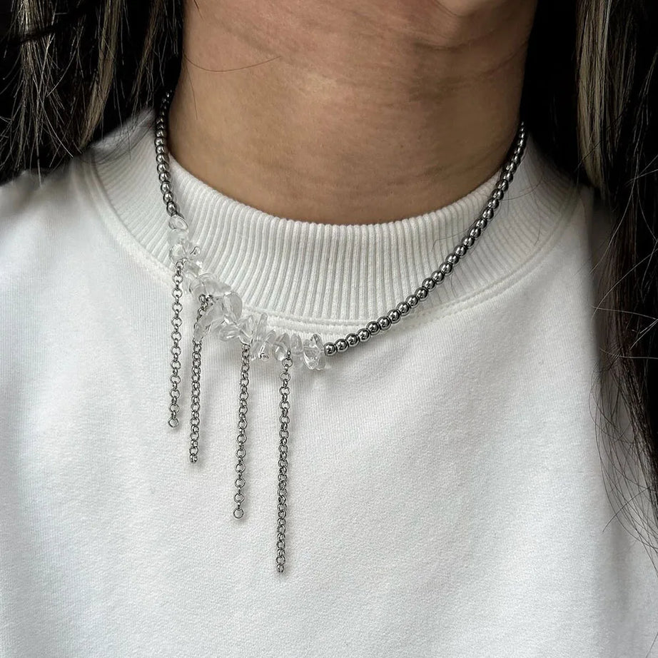 Purple Stone Zircon Heart Tassel Necklace Jewelry
