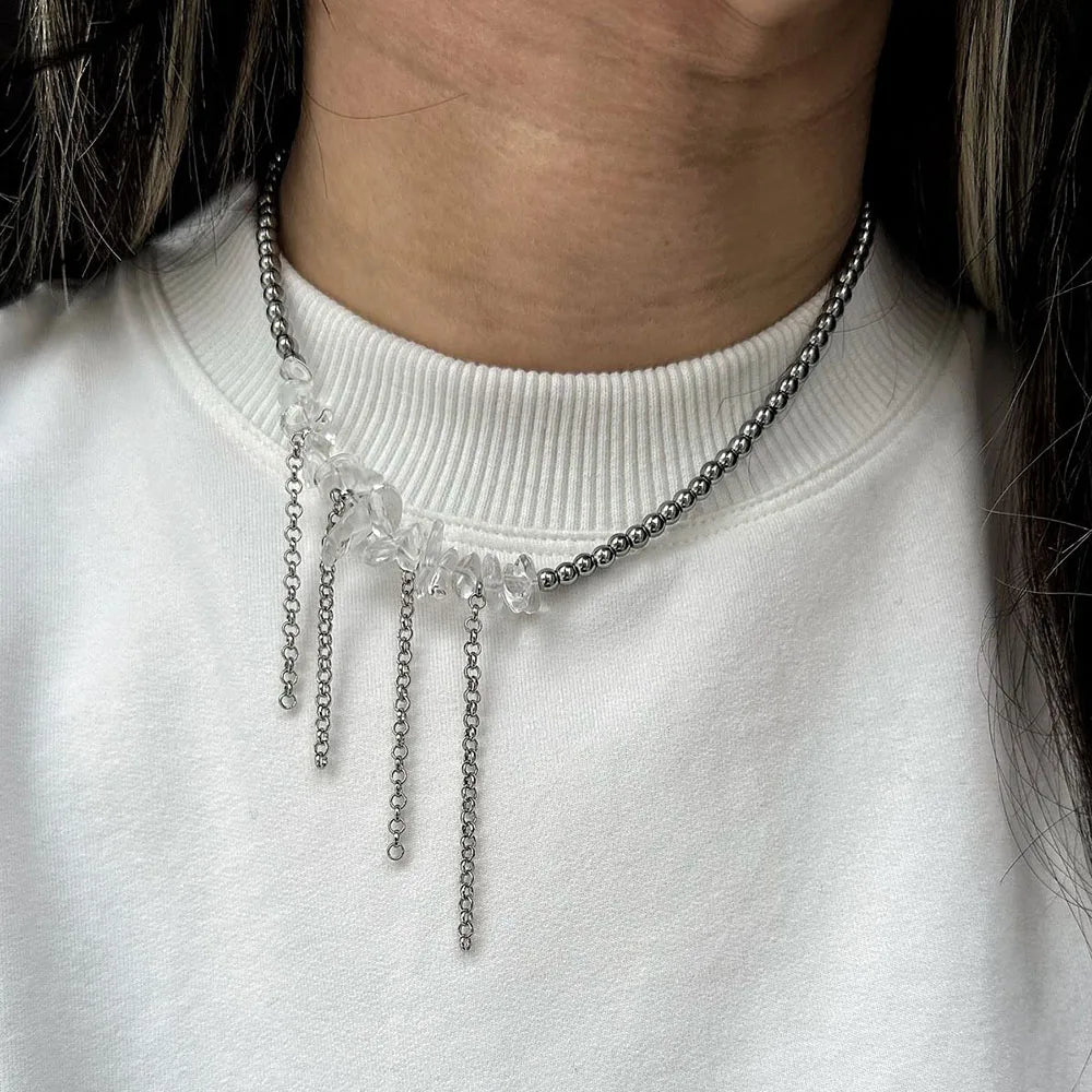 Purple Stone Zircon Heart Tassel Necklace Jewelry