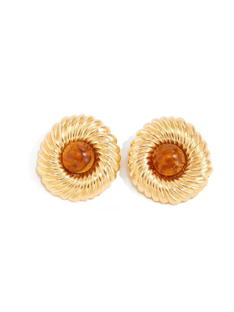 New Trendy Geometric Big Spiral Stud Earrings Women Boho Inlaid Resin Acrylic Beads Earrings Vacation Jewelry Accessories