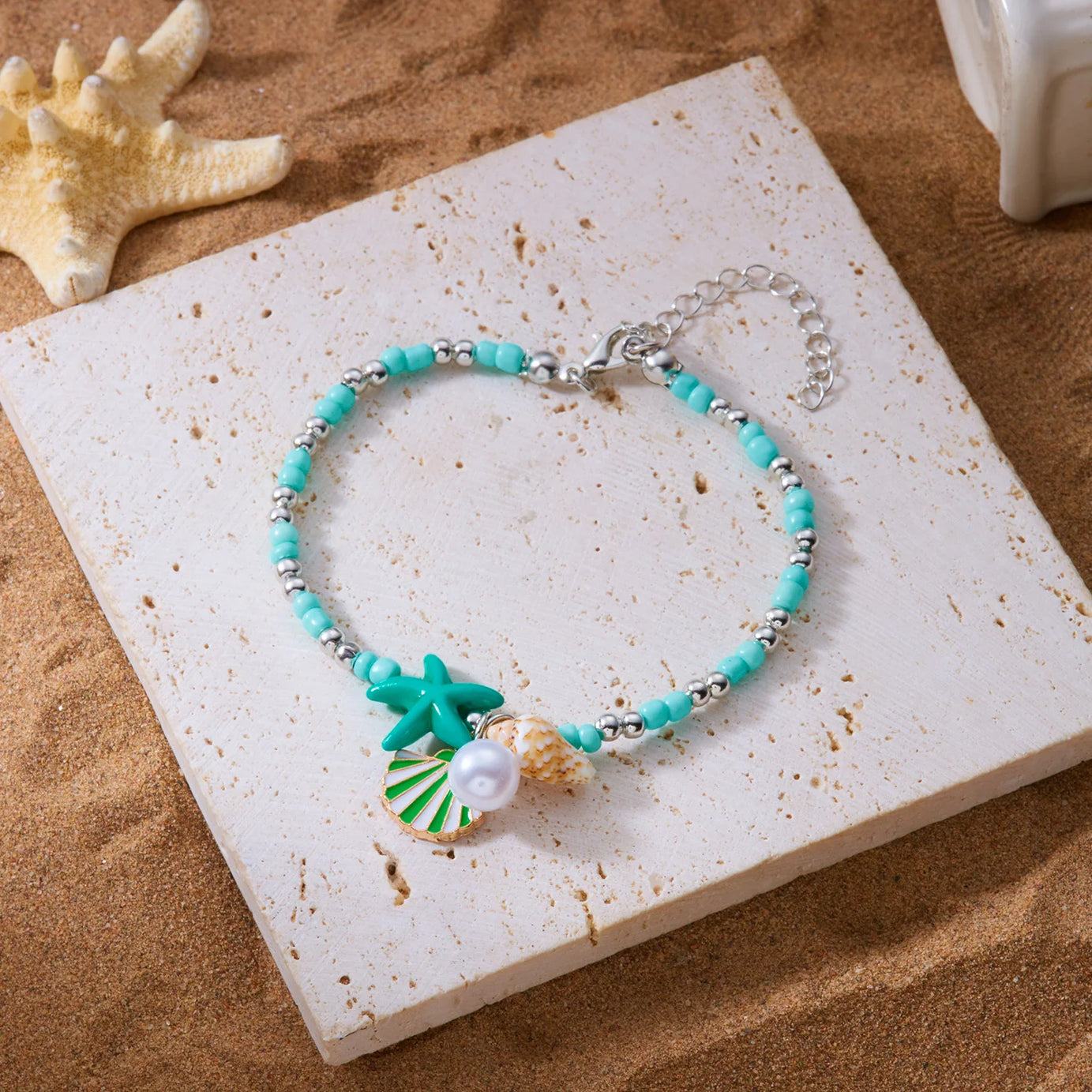 Natural Shell Chip and Conch Boho Bracelet