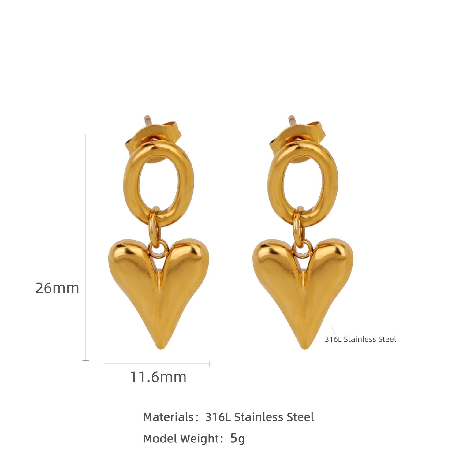 HONGTONG Earrings Irregular Love Shape Stainless Steel Earrings Women's Fashion Cute Metal Texture 18k Earrings Gold Plated - Charlie Dolly