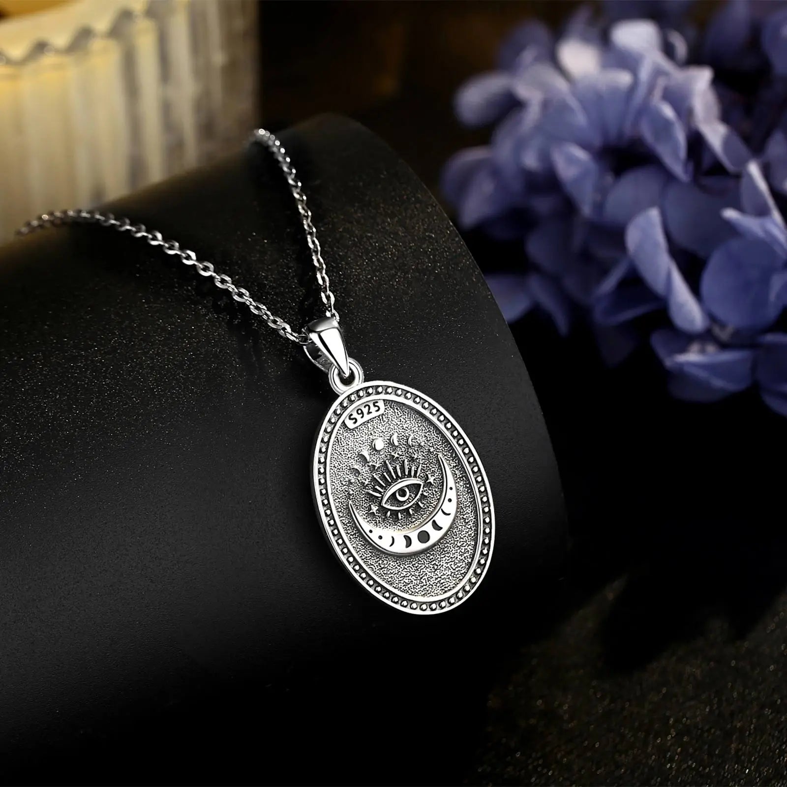 Eudora 925 Sterling Silver NYX Moon Goddess Necklace Wicca Pagan Amulet Pendant Hellenic Jewelry Fine Gift for Women Men