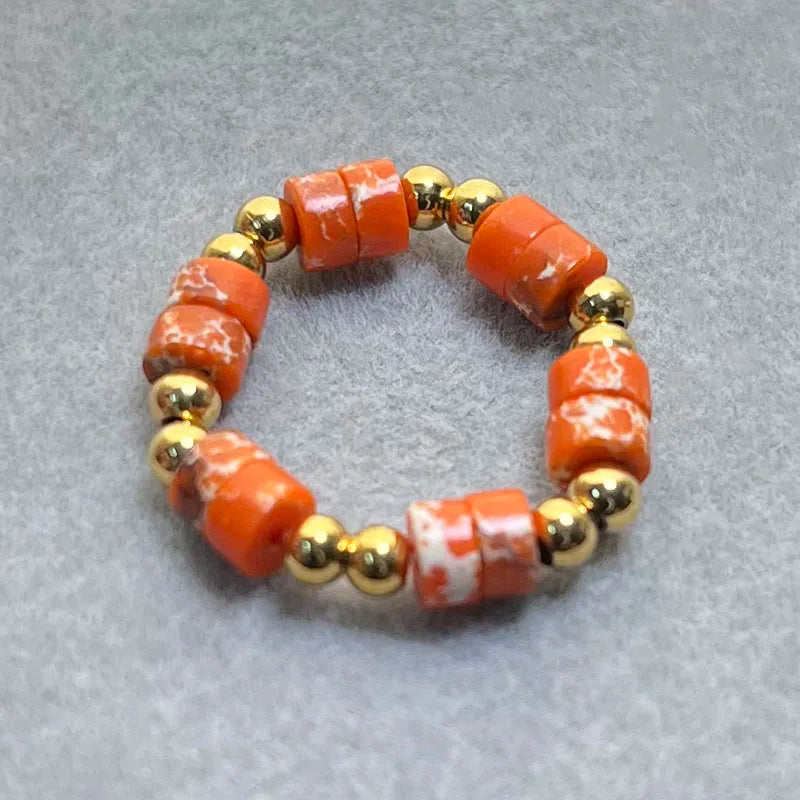 Boho 2*4mm Natural Stone Rings Women Handmade Jewelry Friendship Gifts Agate Tigereye Opal Statement Ring Stainless Steel Beads