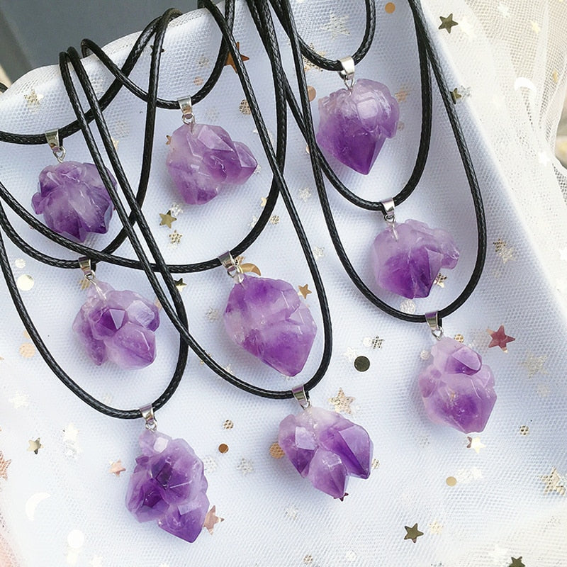 Natural Amethyst Irregular Rough Stone Pendant Clavicle Transparent Quartz Lady Fashion Jewelry Healing Lucky Necklace Gift - Charlie Dolly