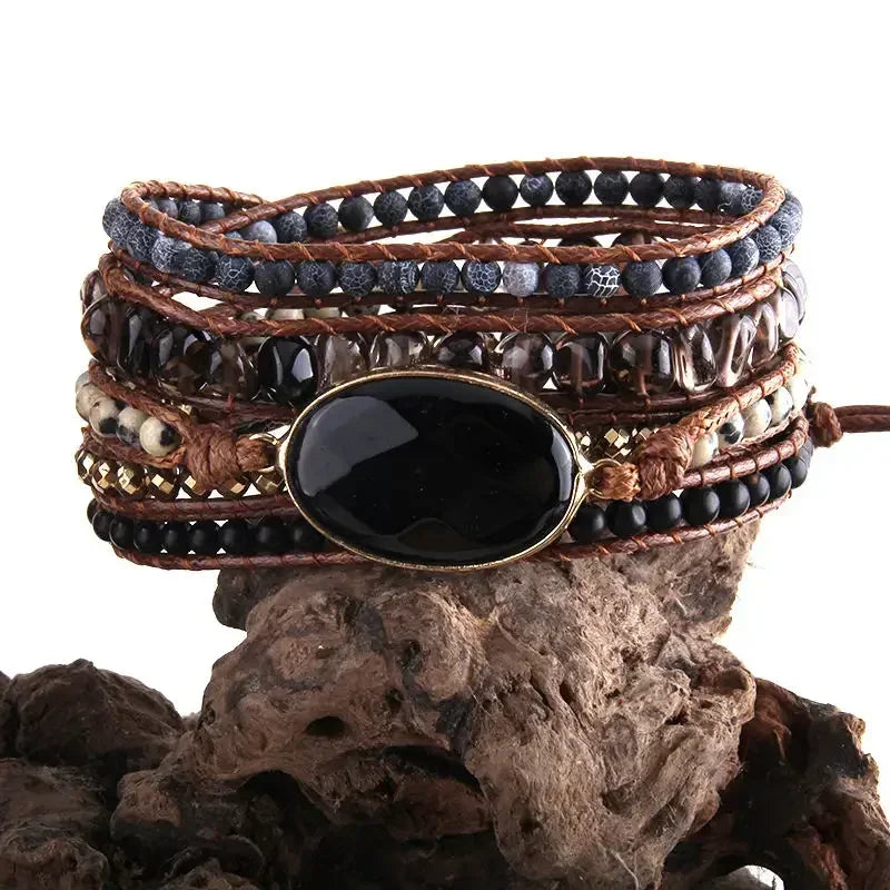 Fashion Handma Bohemian Jewelry Boho Bracelet Mixed Natural Stones Charm 5 Strands Wrap Bracelets Gift for Women girls