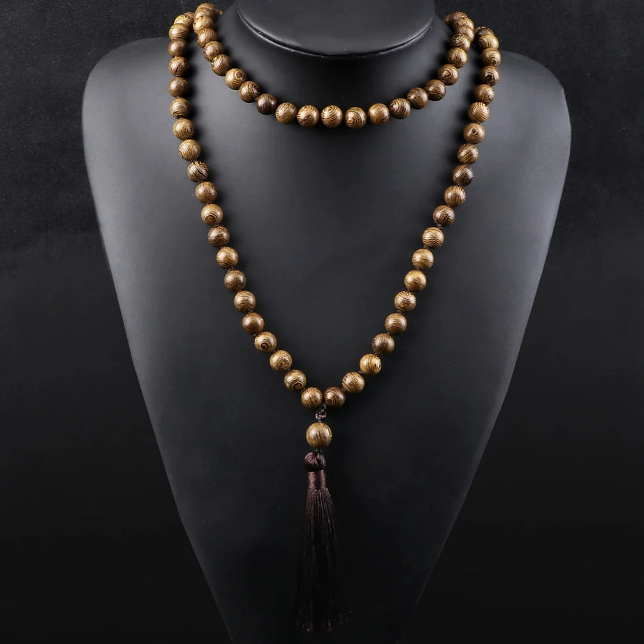 Wooden Bead 108 Mala Tassel Necklace Jewelry