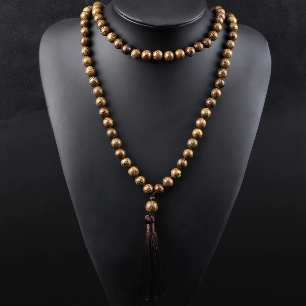 Wooden Bead 108 Mala Tassel Necklace Jewelry