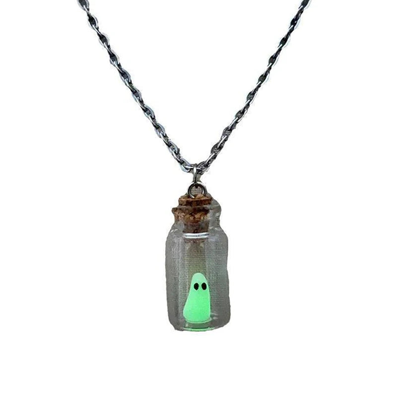 Ghost Necklace,The Adopt A Ghost Necklace,Glow-In-The-Dark Halloween Necklace,Tiny Ghost In A Bottle Pendant Necklace - Charlie Dolly