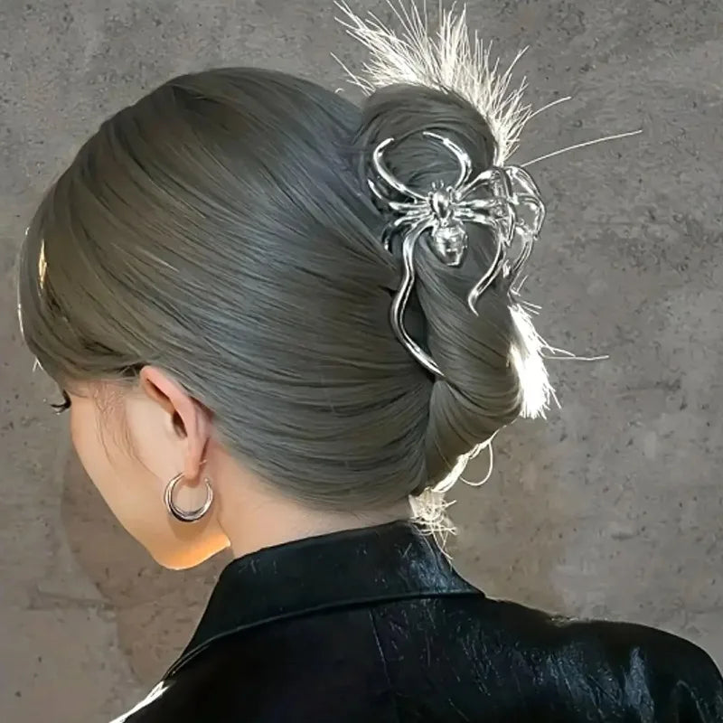 New 2023 Halloween Spider Skeleton Hair Claw Clips for Women Jewelry Accessories Black Silver Gold Large Barrette Party Headwear - Charlie Dolly