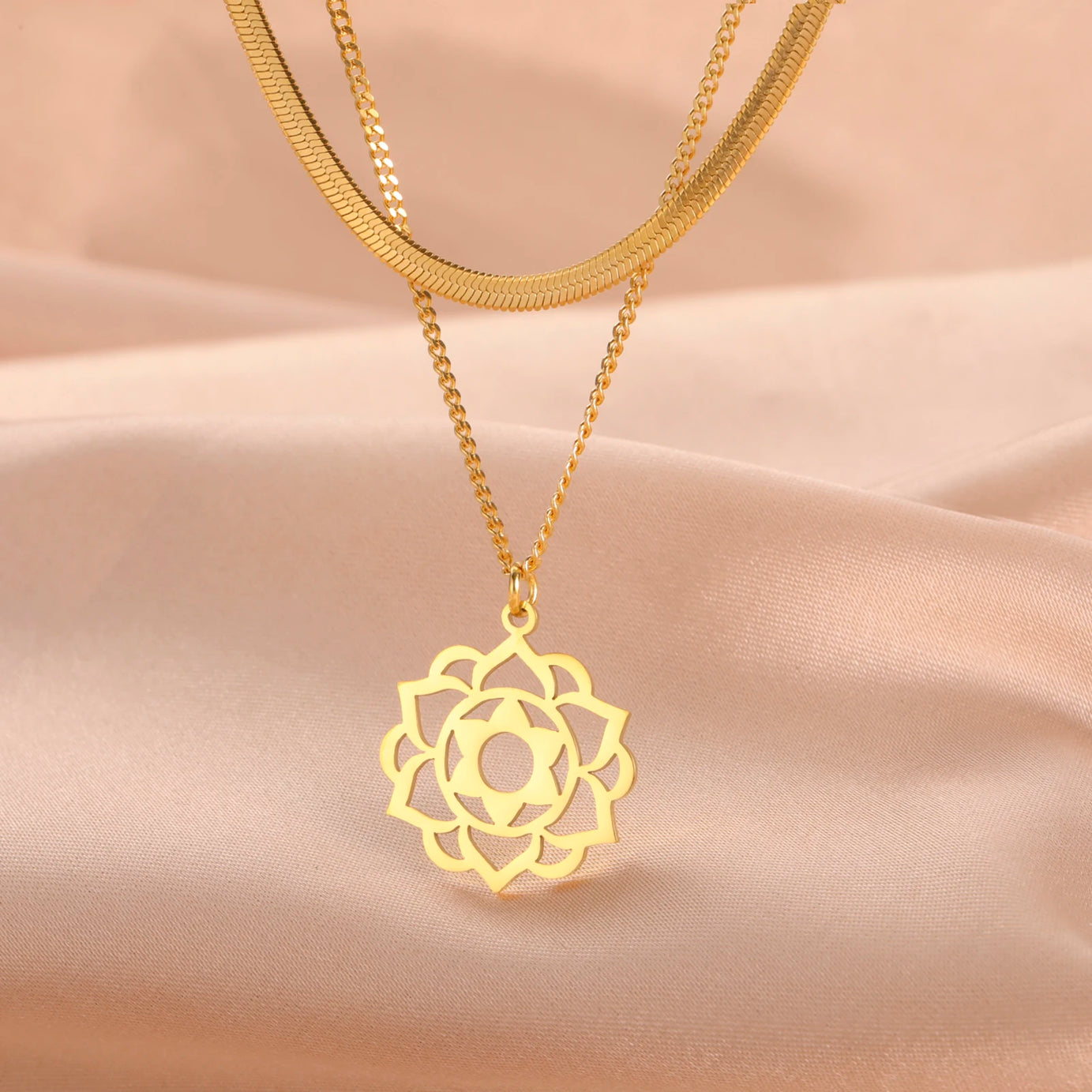 Yoga Lotus & Flower of Life Pendant Necklace, Stainless Steel Chakra Healing Amulet