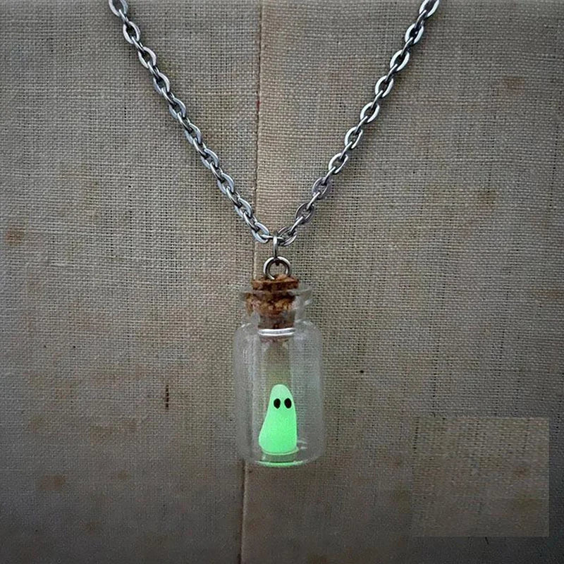 Ghost Necklace,The Adopt A Ghost Necklace,Glow-In-The-Dark Halloween Necklace,Tiny Ghost In A Bottle Pendant Necklace - Charlie Dolly