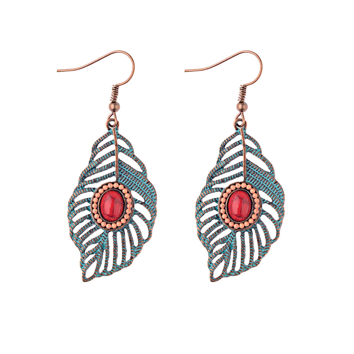 Ethnic Women's Alloy Inlaid Red Stone Earrings Tassel Wedding Danglers Boho Vintage Geometric Earrings Indian Gypsy Jewelry